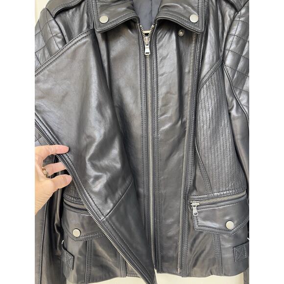 Antonio Melani Black Leather Moto Cropped Biker Motorcycle Jacket Women's Small - Picture 7 of 9